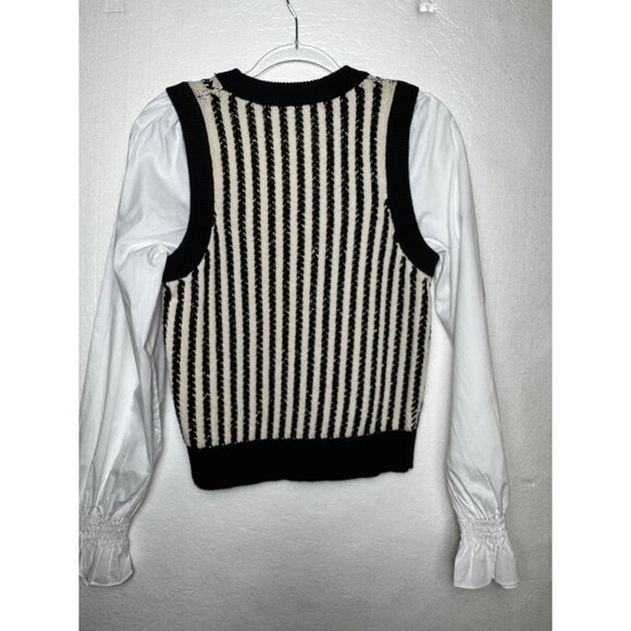 French Connection Black & White Moma Vest Mix‎ Top Medium Preppy Sweater Knit - Picture 2 of 8